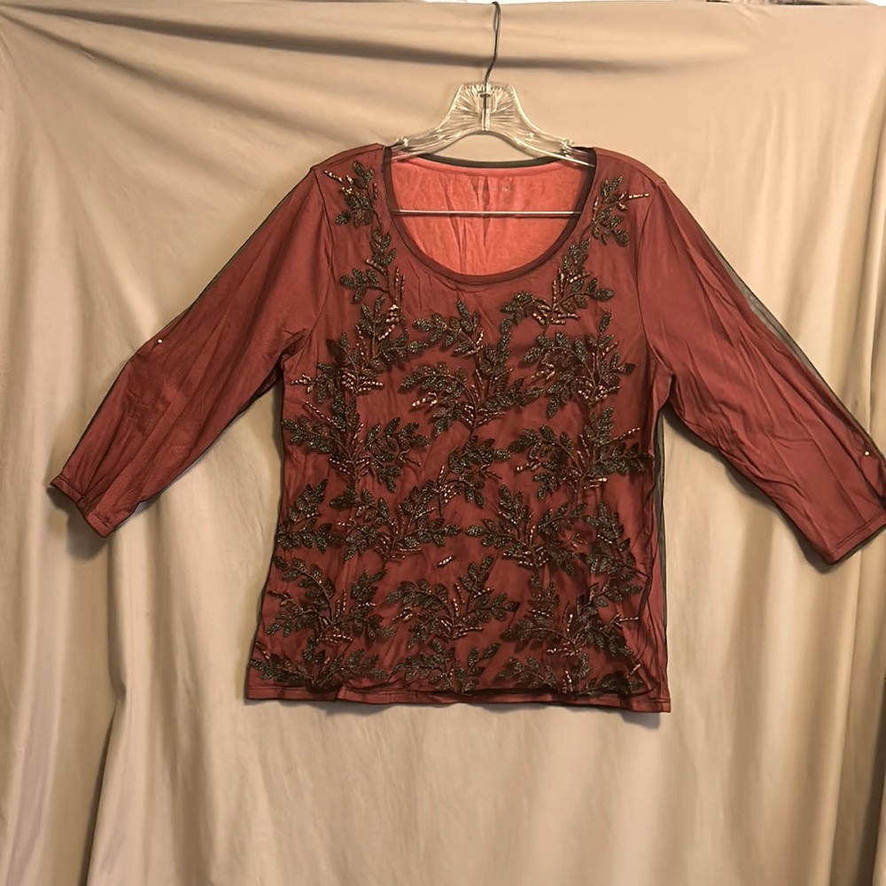 Coldwater Creek black/rust mesh/metallic sequin top size medium boho look - Picture 1 of 7